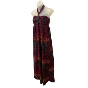 Xhiliration Maxi Tie Halter Dress Boho Print Dress Long Medium M NWOT